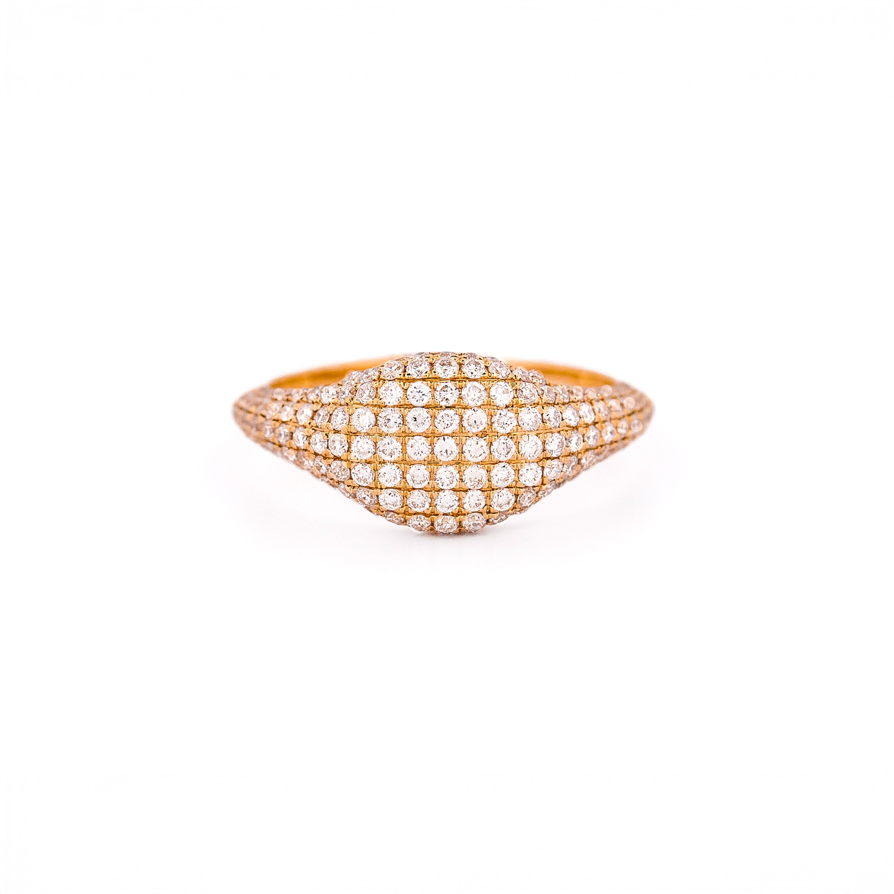 Gold ring with pave diamonds accents on a white background