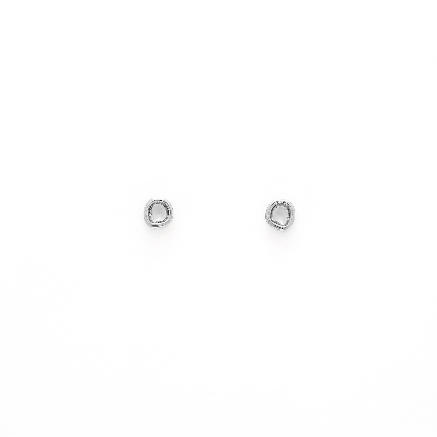 A pair of gold studs earrings with a simple design, resembling a prayer bowl or birds' nest, displayed against a white background.